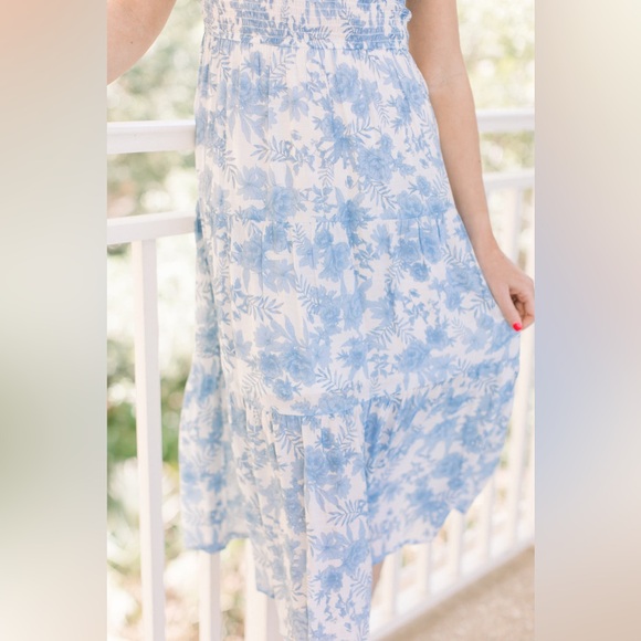 Anthropologie By the River Blue Floral Smocked Tiered Midi Dress M Cottagecore - Picture 5 of 13